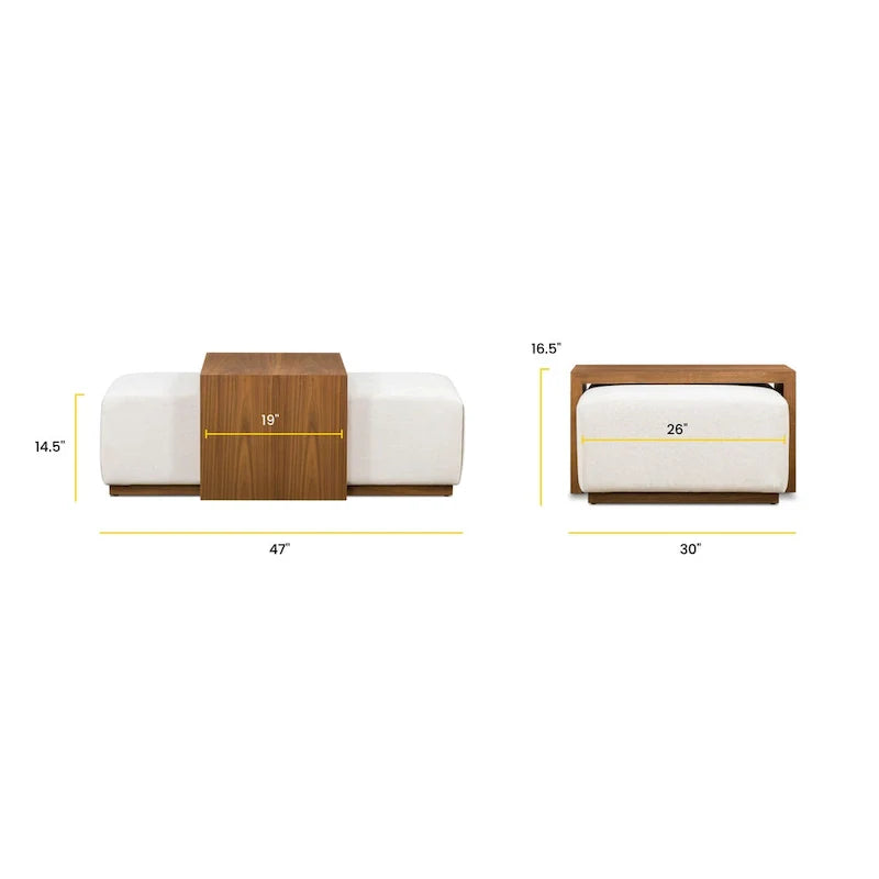 Ottoman Poly & Bark Jarmo avec table en noyer réglable – Cuir pleine fleur véritable italien