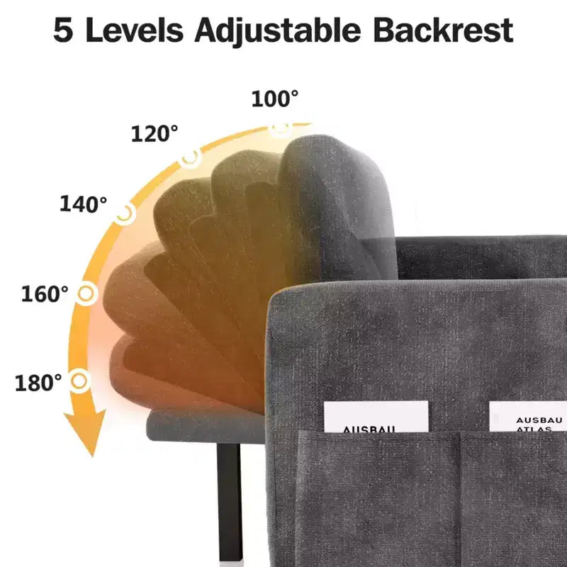 Canapé-lit convertible 2-en-1 avec méridienne de rangement, canapé d'angle en chenille avec ports USB pour salon