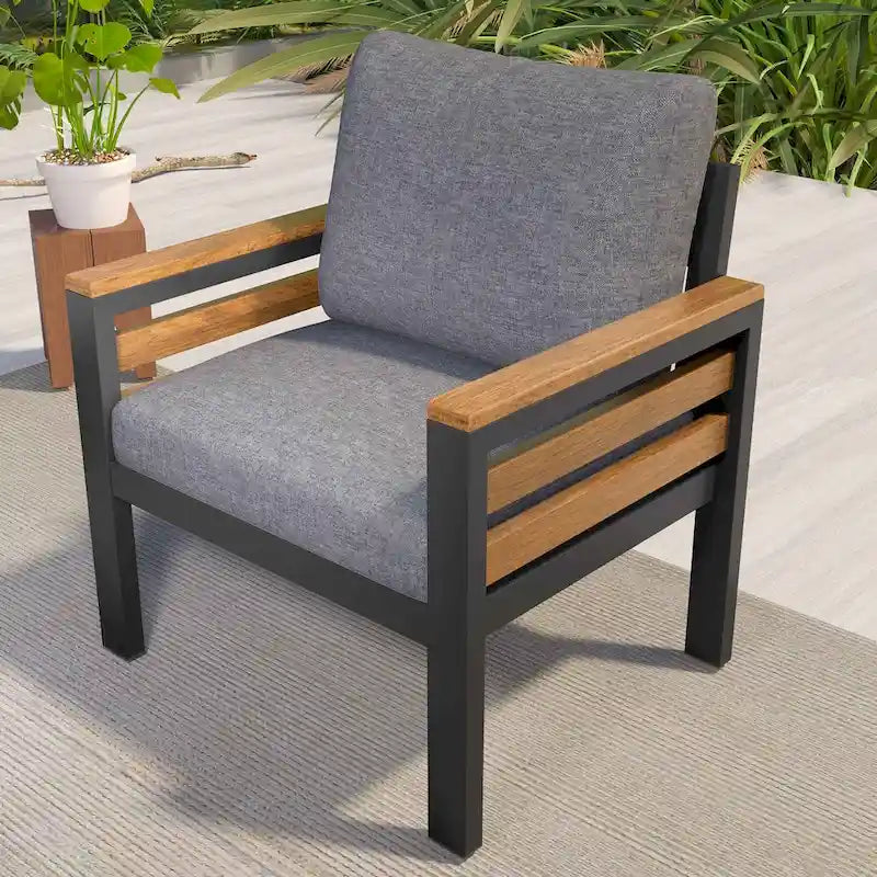 Ensemble de canapés d'extérieur 4 pièces pour 5 personnes avec table basse en bois massif et coussins amovibles