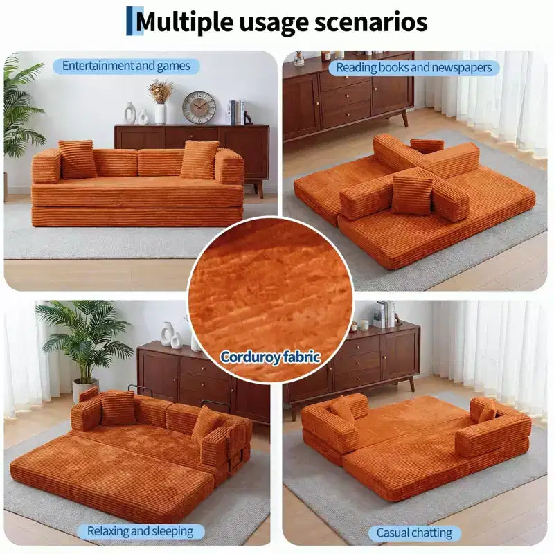 Canapé-lit convertible 5-en-1 80,7 po – Velours côtelé, 1200 lb, aucun assemblage requis