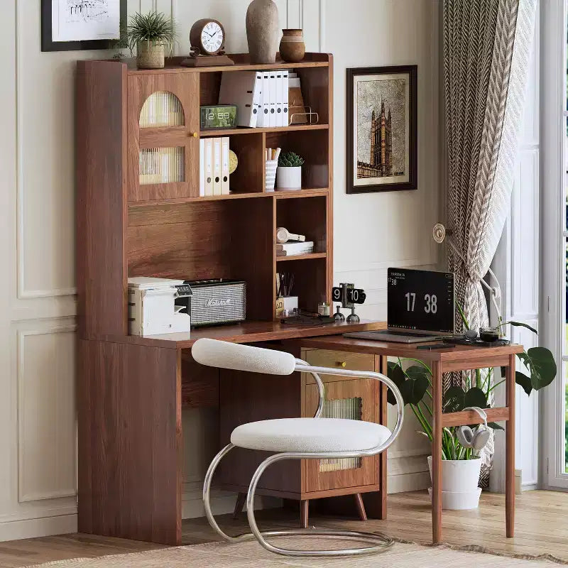 Bureau d'ordinateur en bois moderne Okak pour la maison avec plateau/chaise et étagère, bureau d'écriture de rangement pour adolescents et étudiants pour l'étude, le bureau