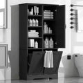 Meuble de rangement de salle de bain avec portes et tiroirs, panier à linge inclinable, plusieurs espaces de rangement, style autoportant