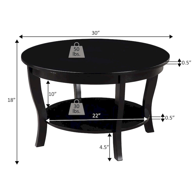 Table basse ronde avec étagère American Heritage de Convenience Concepts
