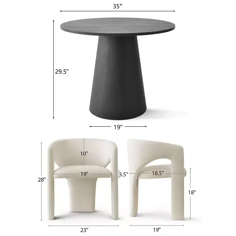Petit ensemble de salle à manger pour 2 personnes, chaises rembourrées beiges, table à manger ronde sur pied, meubles de cuisine modernes et compacts - Panipeachy