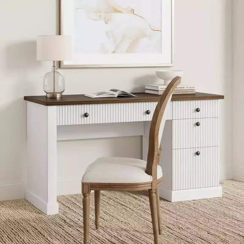 Meuble de rangement de bureau cannelé, bureau de direction moderne de 54 po avec station de recharge, bureau d'ordinateur en bois avec tiroirs classeurs pour bureau d'étude