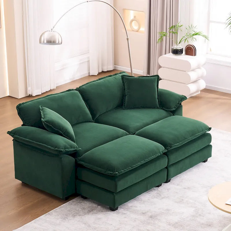 Canapé 2 places avec 2 coussins de siège, 2 oreillers et 2 poufs, canapé confortable - Canapé profond de salon, canapé modulable