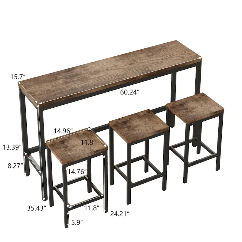 Ensemble table de bar et 3 tabourets