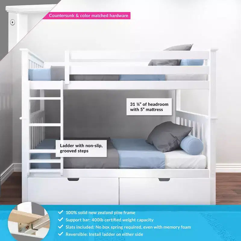 Lit superposé en bois massif pour enfants avec tiroirs de rangement