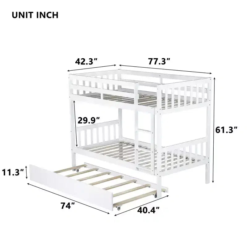 Lit superposé moderne en bois, double sur double avec lit gigogne, convertible en 2 lits