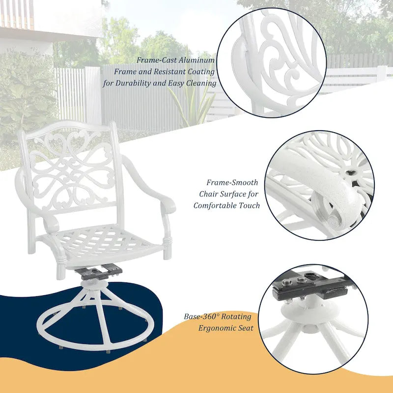 Ensemble de salle à manger d'extérieur 5 pièces en fonte d'aluminium avec 4 chaises pivotantes