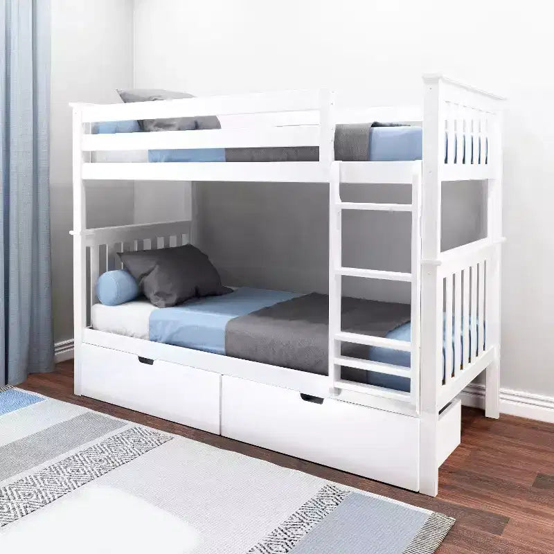 Lit superposé en bois massif pour enfants avec tiroirs de rangement