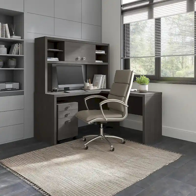 Bureau d'angle Echo avec huche et tiroirs