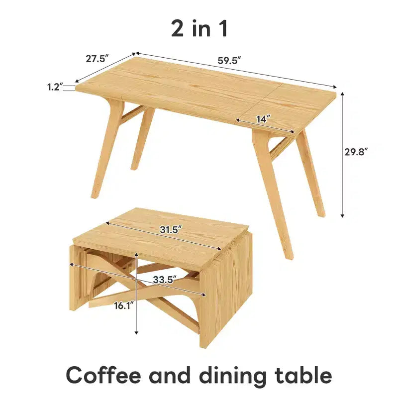 Table basse 2 en 1, table à manger extensible, table à hauteur réglable pour la maison et le bureau, peu encombrante - ModernLuxe