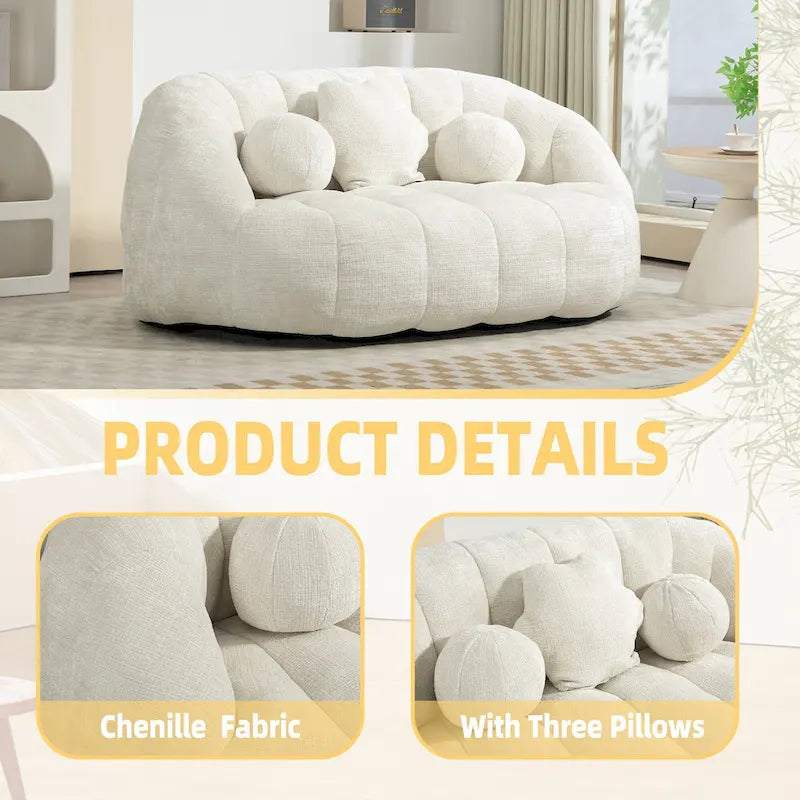 Fauteuil de salon en chenille blanc 63,78 cm avec rembourrage en mousse haute densité