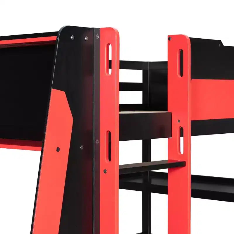 Lit mezzanine gaming complet Luxystar avec bureau, étagères de rangement et lumières