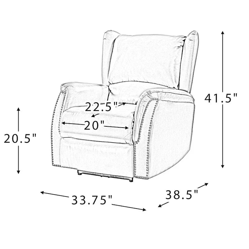 Fauteuil inclinable électrique en cuir véritable avec port USB – Dossier ailé clouté, ensemble de 2