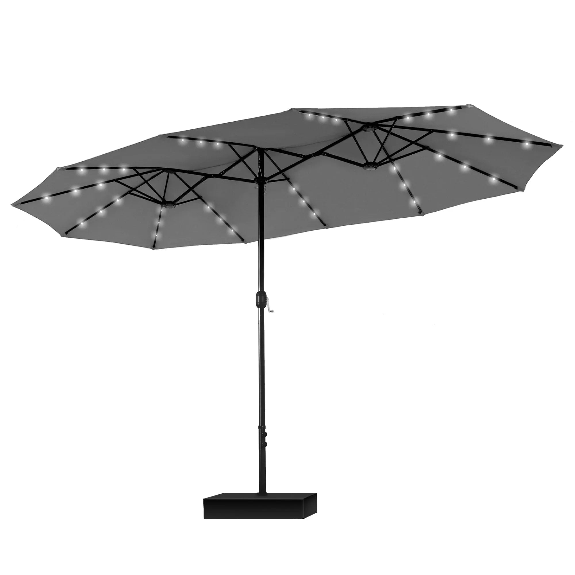 MAISON ARTS Parasol excentré rectangulaire de 4,5 m avec manivelle, parasol de marché double face d'extérieur avec lumières LED solaires et base incluse