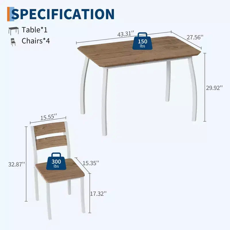 Ensemble de table et 4 chaises de cuisine avec cadre métallique, design biseauté