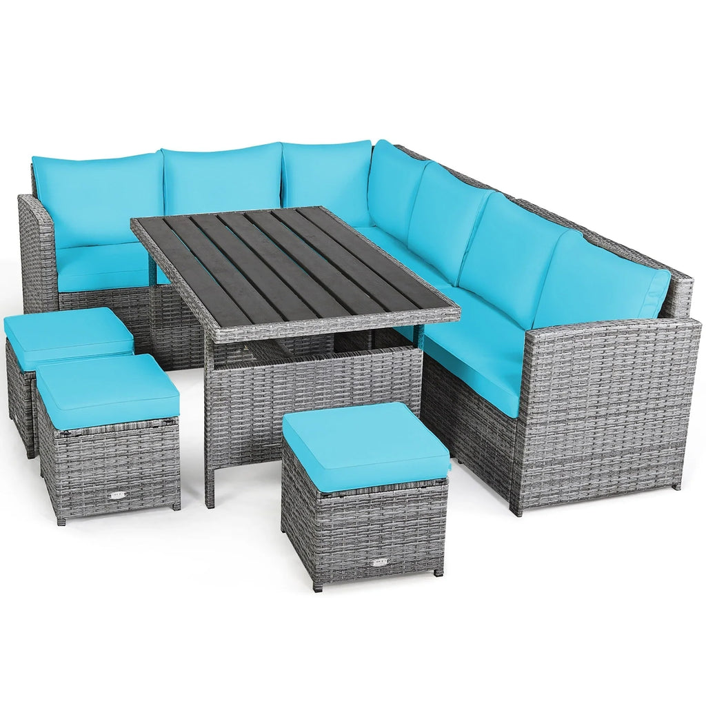 Ensemble de salle à manger Costway 7 pièces en rotin pour terrasse, canapé sectionnel et pouf - Voir détails
