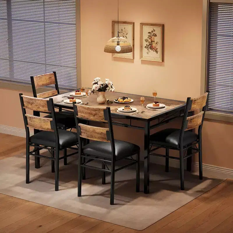 Ensemble table à manger pour 4 personnes, avec 4 chaises rembourrées, ensemble de 5 pièces de table de cuisine en bois avec protecteur de coin pour cuisine, appartement, petit espace.