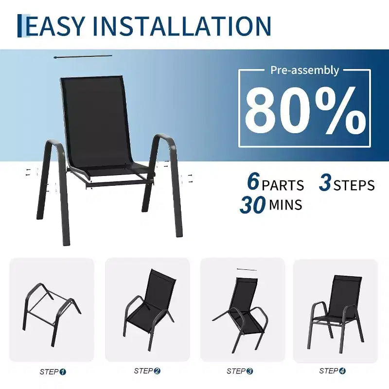 Chaises de patio, Lot de 4/6 chaises de salle à manger empilables d'extérieur en textilène léger résistant aux intempéries avec accoudoirs pour jardin, terrasse de piscine