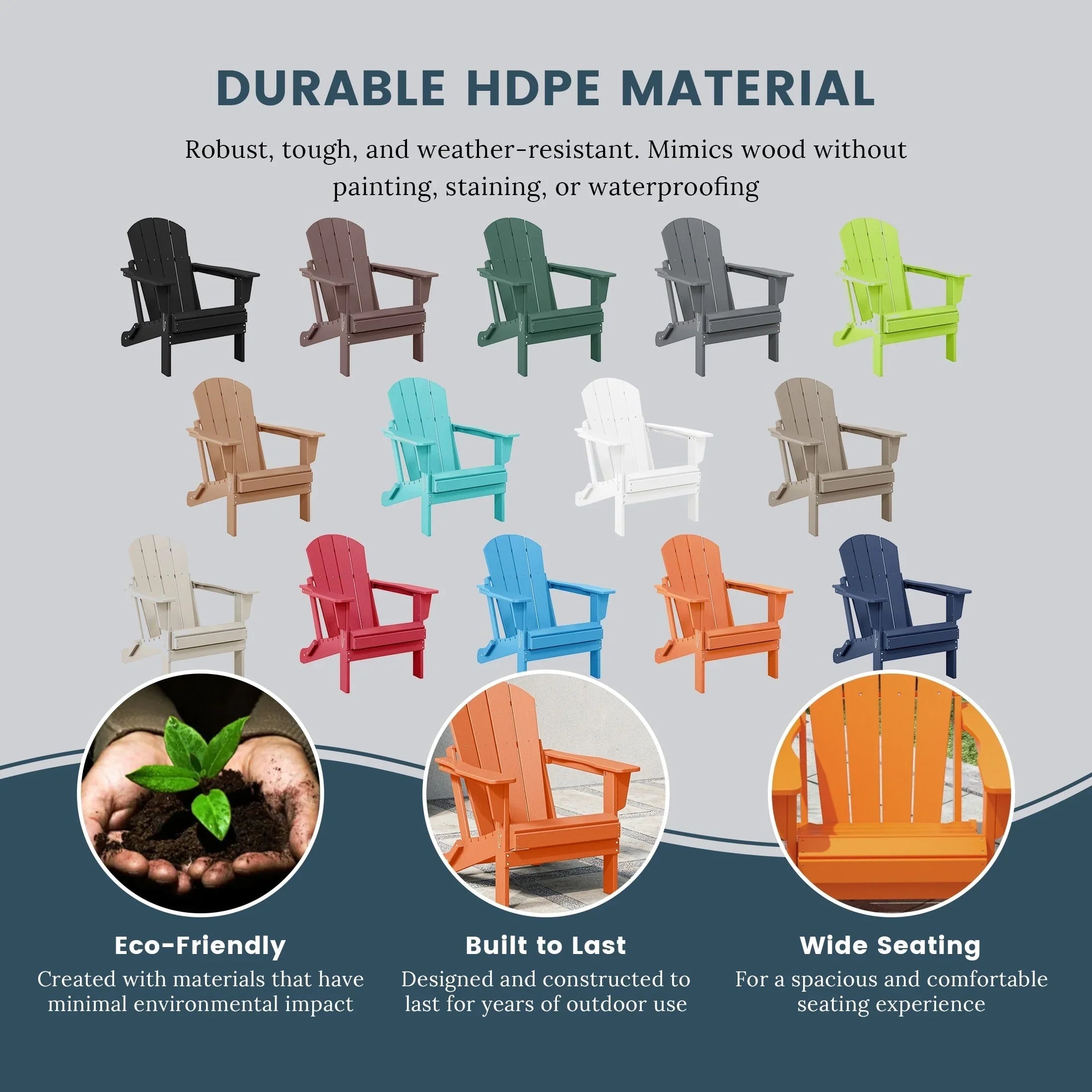Chaise Adirondack pliante d'extérieur tout temps Polytrends Laguna résistante à la décoloration pour patio