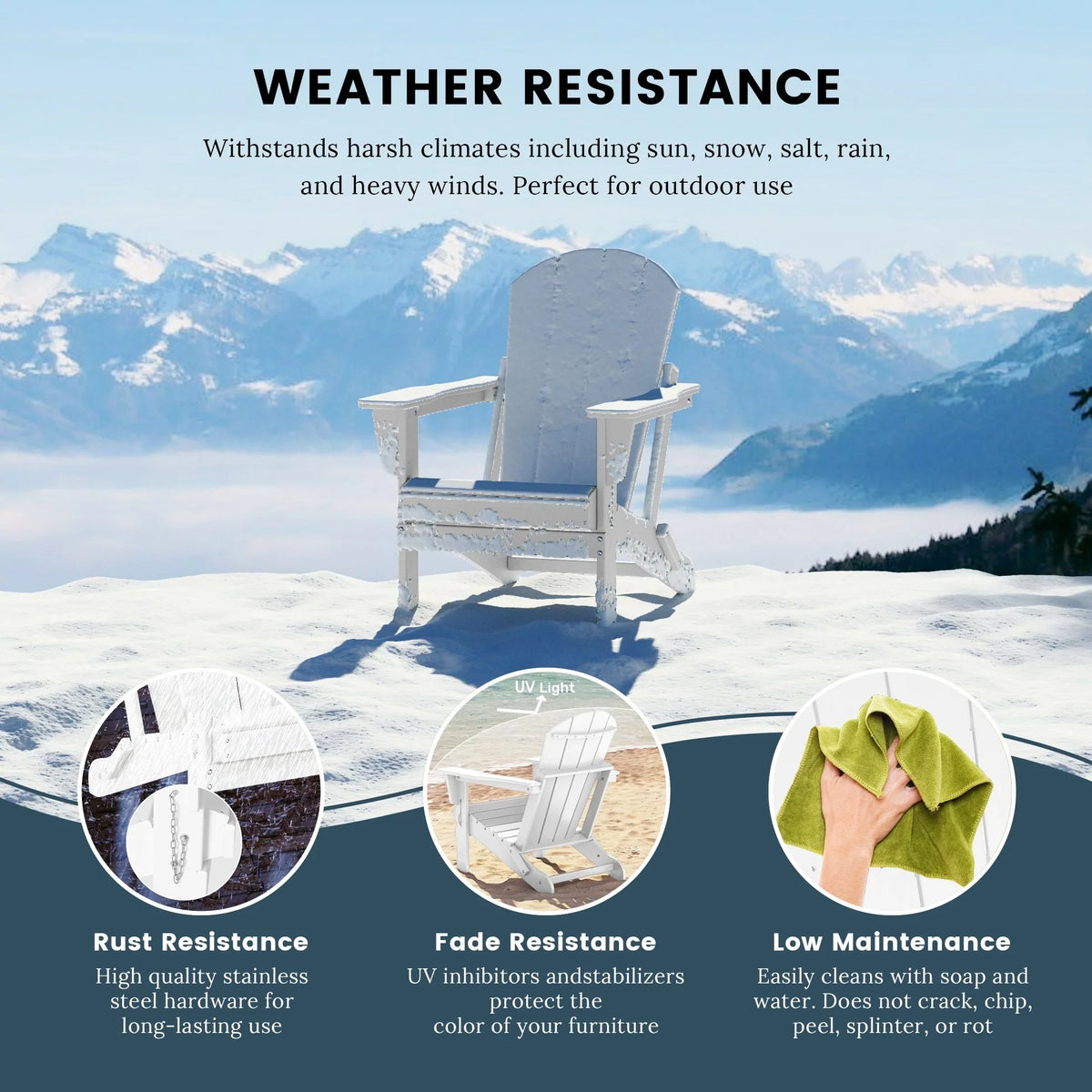 Chaise Adirondack pliante d'extérieur tout temps Polytrends Laguna résistante à la décoloration pour patio