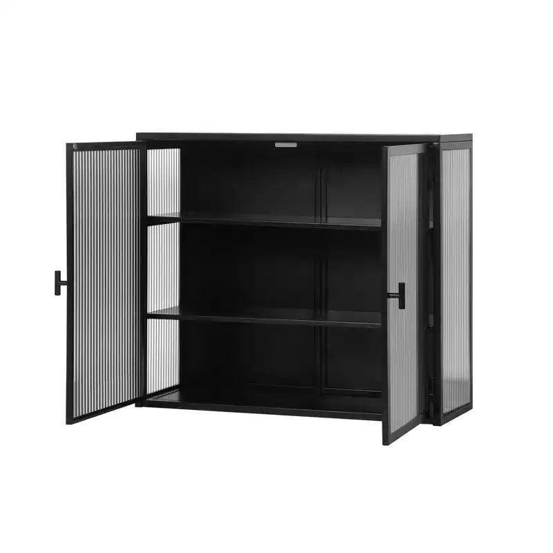 Meuble haut moderne à 2 portes Okak avec portes vitrées de rangement à 3 niveaux pour entrée/salle à manger/salon/cuisine