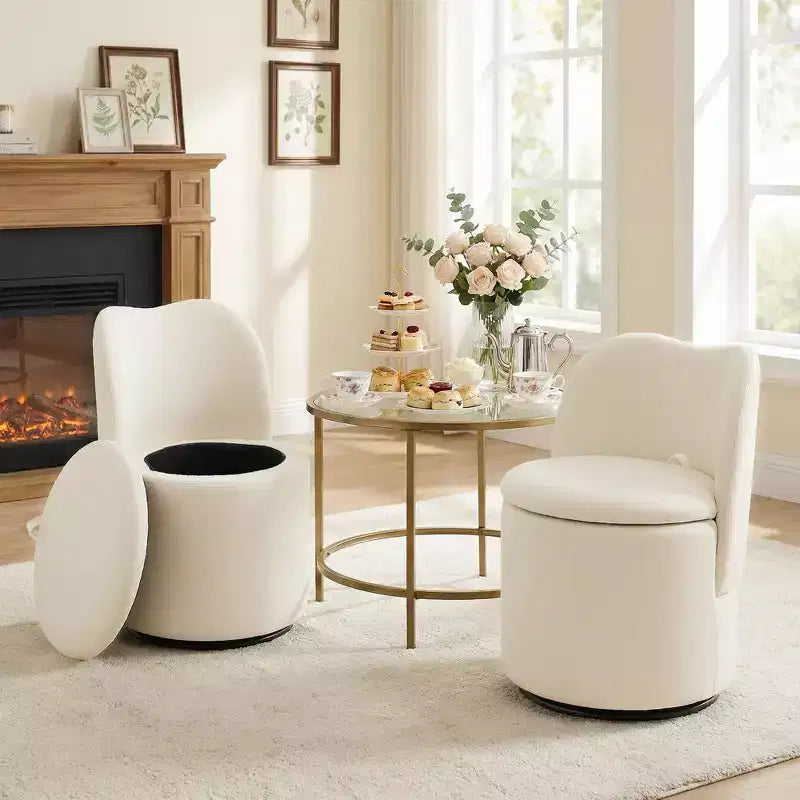 Chaise de vanité pivotante avec rangement, tabouret de maquillage rond rembourré avec dossier, fauteuil d'appoint rembourré doux pour chambre et salon