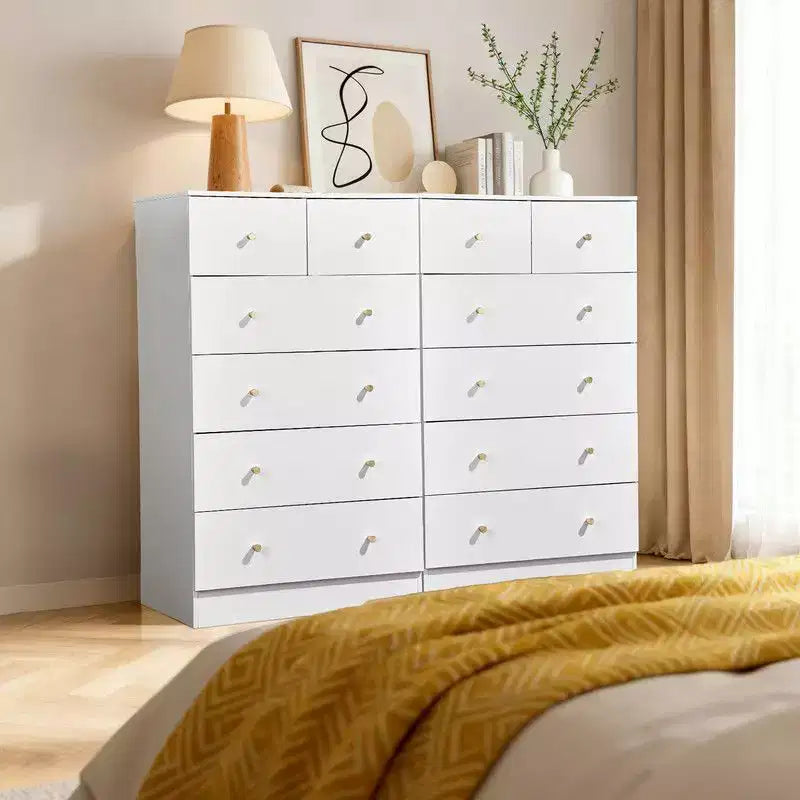 Grande commode à 6 tiroirs Karl Home pour chambre à coucher et commode à tiroirs avec construction robuste en bois, organisateur de rangement pour placard, en blanc