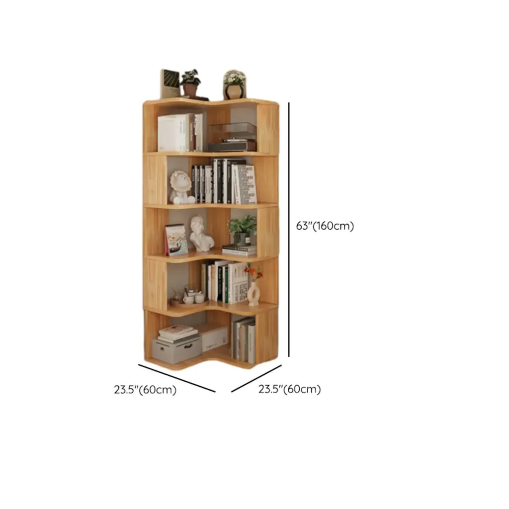 Bibliothèque verticale en bois en L à dos ouvert, finition naturelle