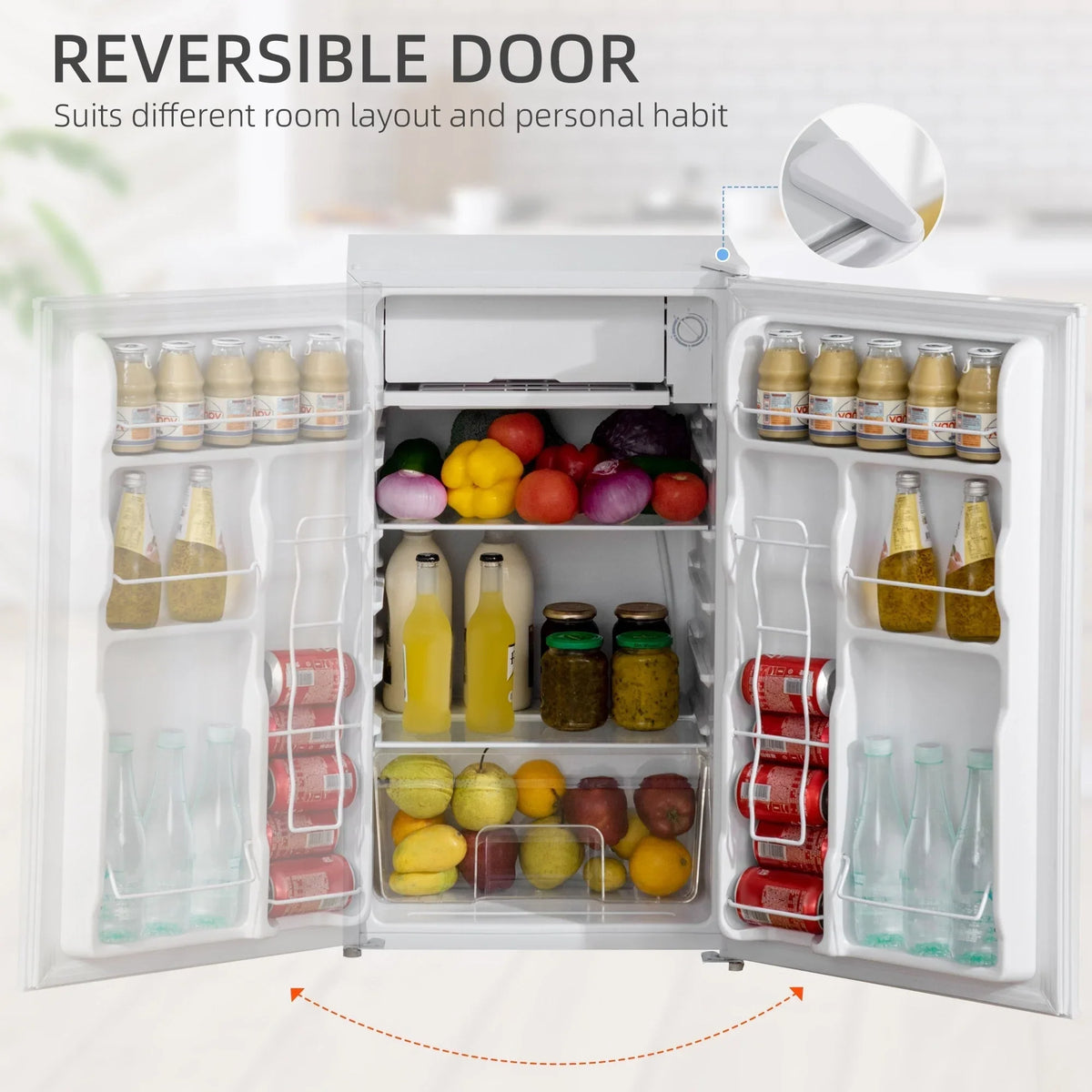 HOMCOM Mini-réfrigérateur de 90,6 L avec congélateur, Réfrigérateur compact à porte unique avec thermostat réglable pour chambre