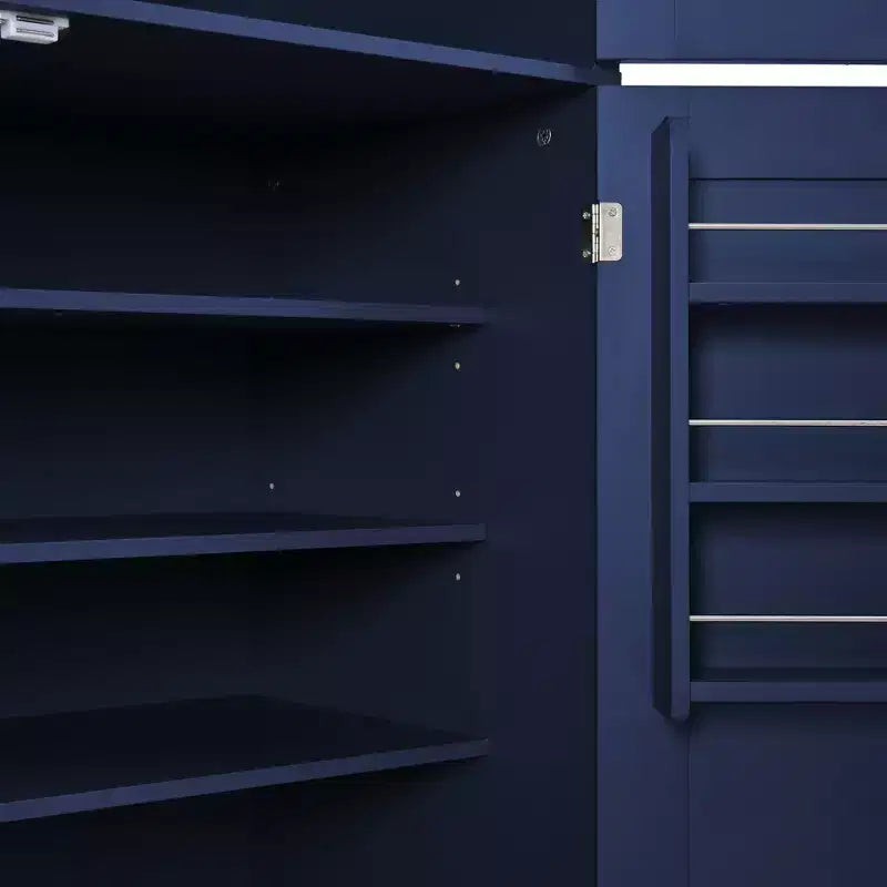 Grand meuble de garde-manger de cuisine avec prises électriques, grand placard autoportant avec support pour micro-ondes, tiroirs, étagères, casiers à vin et étagère de porte