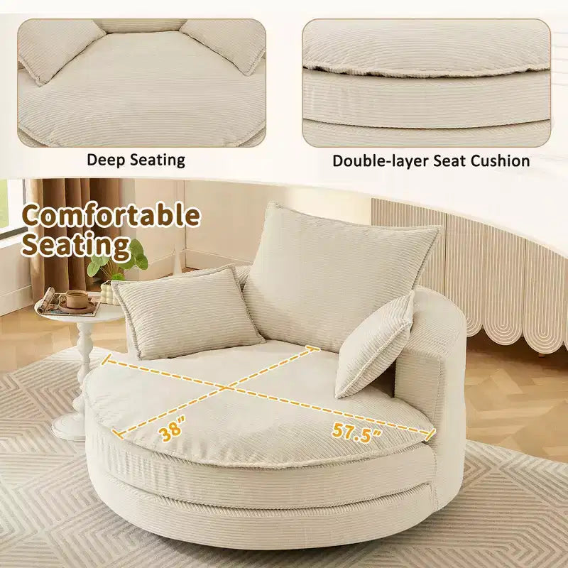 Fauteuil d'appoint pivotant à 360°, Fauteuil pivotant rond en forme de baril avec coussin pour salon
