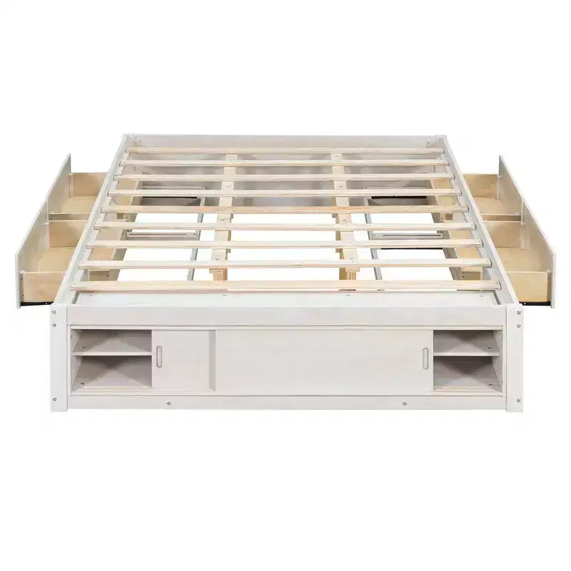 Cadre de lit plateforme Whisen Queen avec 4 tiroirs de rangement et rangement dans le pied de lit
