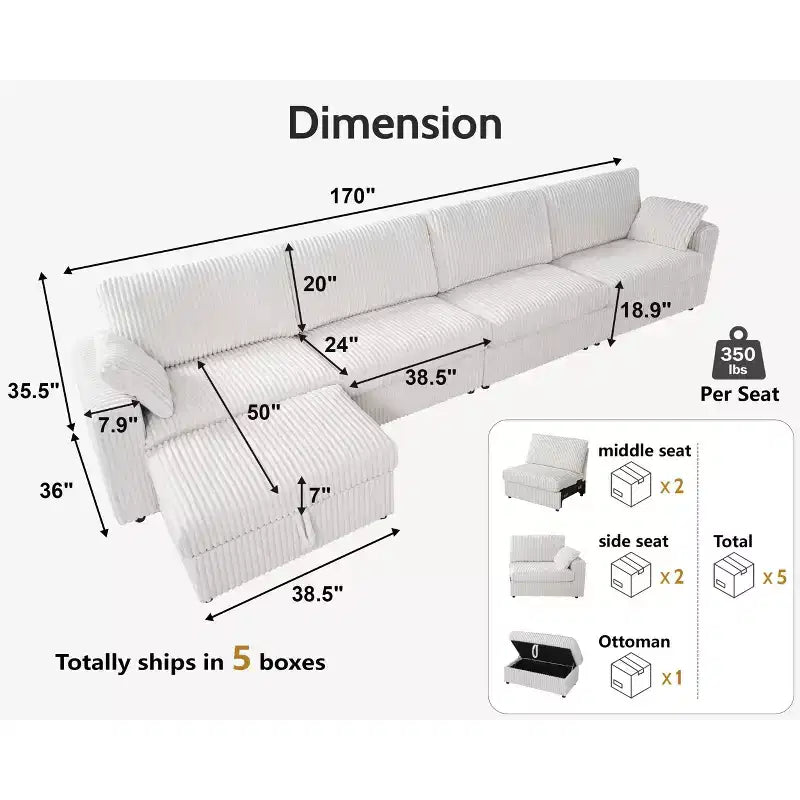 Canapé d'angle modulaire en velours côtelé Dyonery avec housses lavables