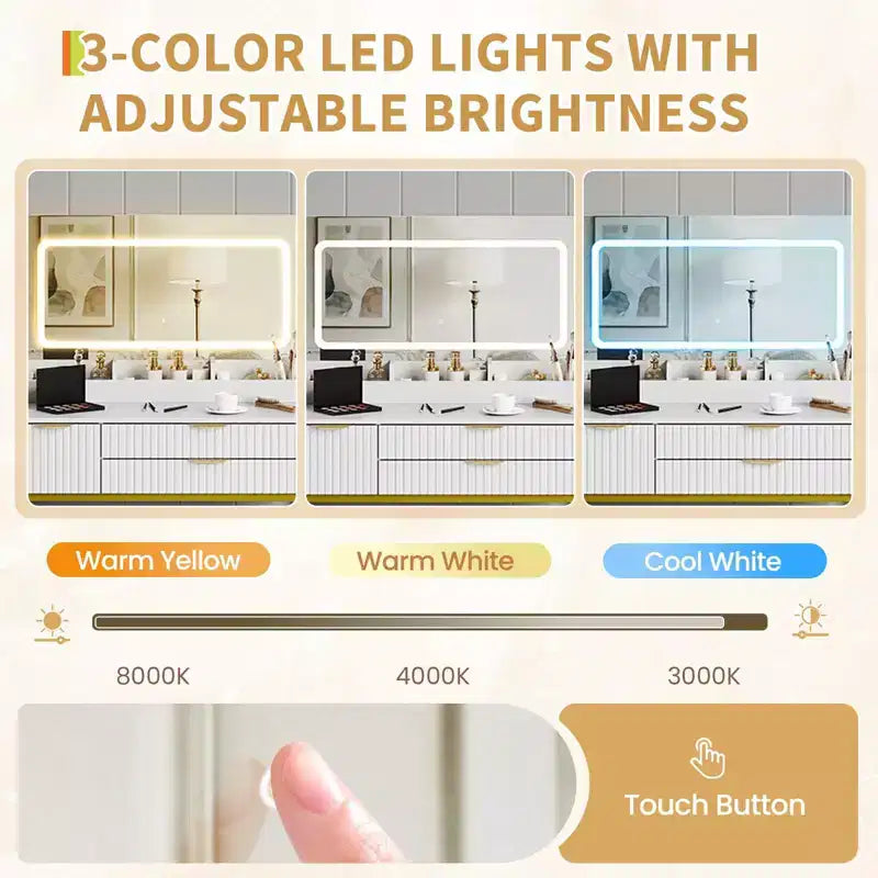 Coiffeuse avec miroir et lumières, miroir lumineux à LED, tiroirs de rangement spacieux pour produits cosmétiques et articles de toilette