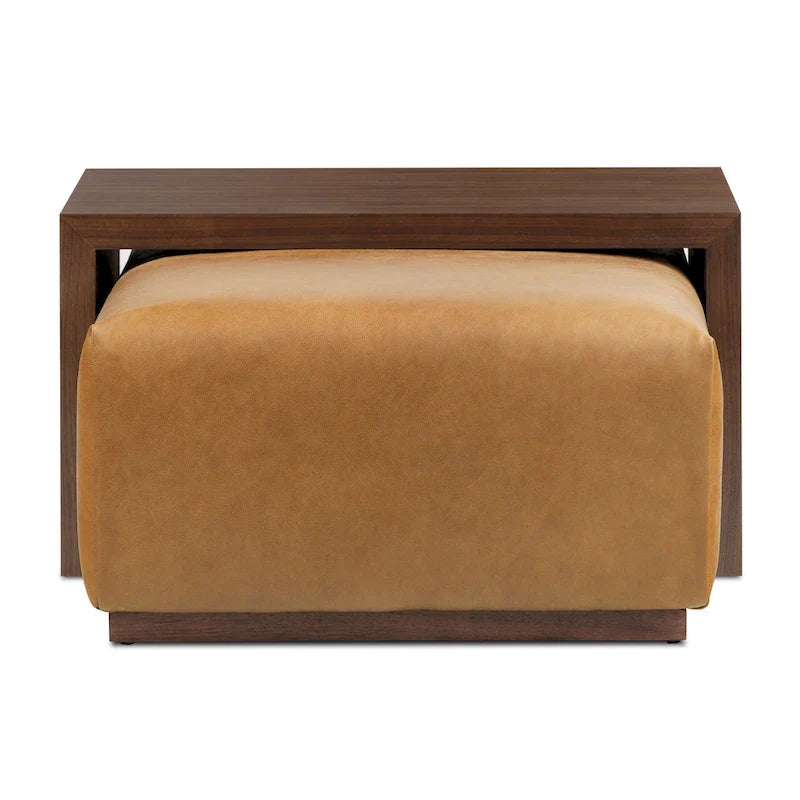 Ottoman Poly & Bark Jarmo avec table en noyer réglable – Cuir pleine fleur véritable italien