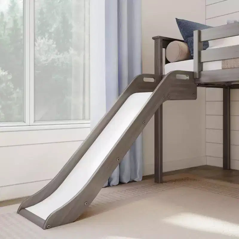 Lit bas mezzanine simple pour enfants avec toboggan et escalier, bois massif, 14 barrières de sécurité, capacité de 180 kg