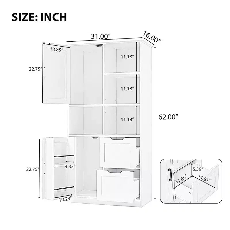 Meuble de rangement de salle de bain de 157 cm de haut, armoire de rangement au sol autoportante avec tiroir et étagère réglable, armoire de rangement pour garde-manger pour salle de bain, salon