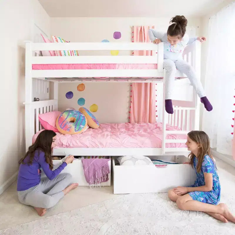 Lit superposé en bois massif pour enfants avec tiroirs de rangement