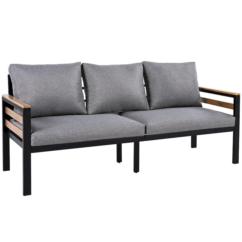 Ensemble de canapés d'extérieur 4 pièces pour 5 personnes avec table basse en bois massif et coussins amovibles
