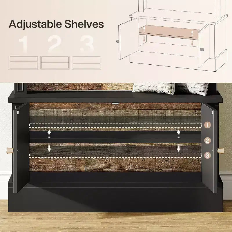 Lantine 70.86 Meuble d'entrée avec banc, rangement d'entrée 4-en-1 : porte-manteau, étagère à chaussures, banc de vestiaire pour couloir