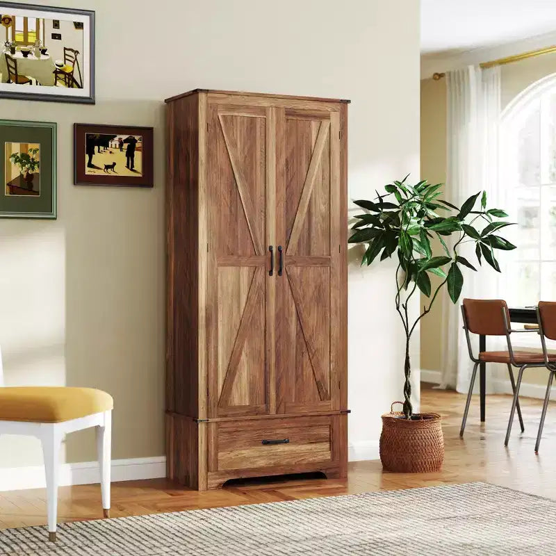 HOMCOM Armoire de garde-manger de ferme de 183 cm avec portes de grange, meuble de rangement de cuisine haut avec étagères réglables et tiroir