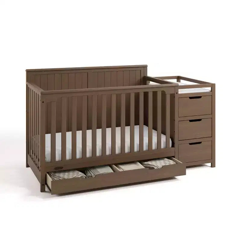 Lit de bébé et table à langer transformable 5-en-1 avec tiroir