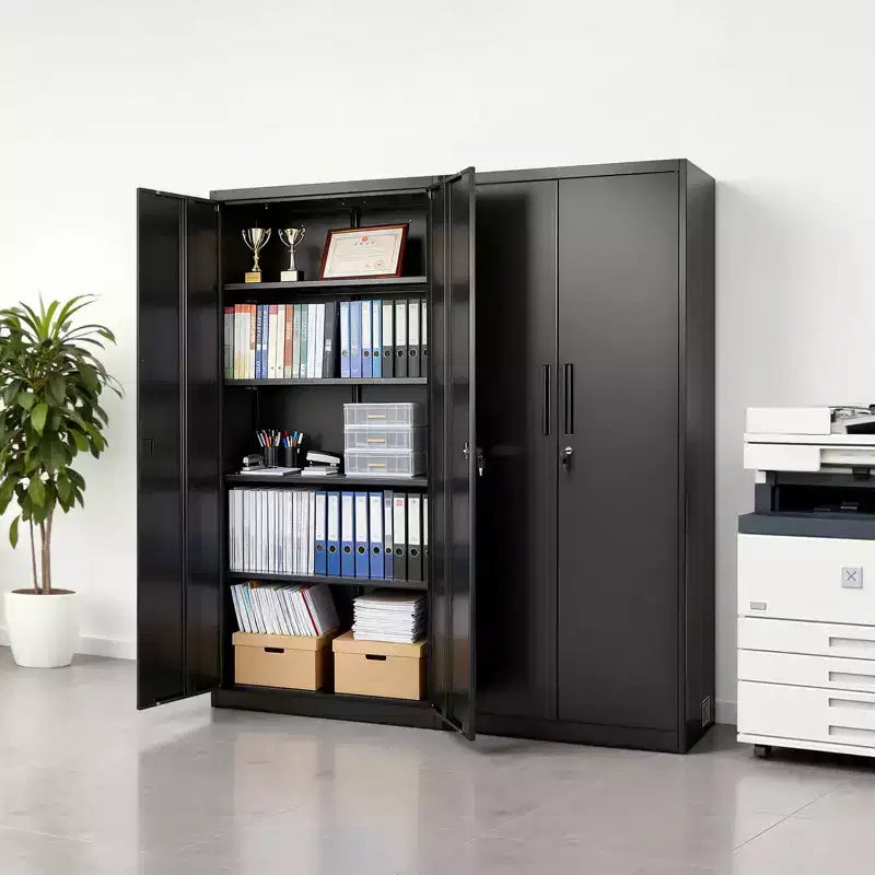 Armoire de Rangement Métallique VEVOR, Meuble de Rangement Verrouillable en Acier de 175 cm avec 4 Étagères Réglables, 2 Portes Magnétiques, 2 Clés, 5 Niveaux de Rangement pour Outils, Noir