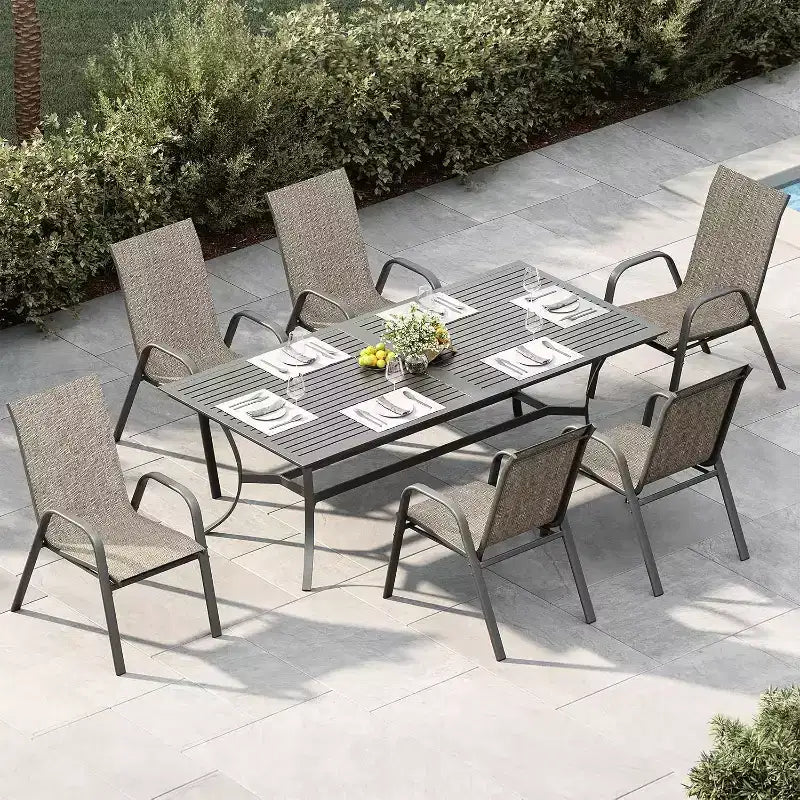 Chaises de patio, Lot de 4/6 chaises de salle à manger empilables d'extérieur en textilène léger résistant aux intempéries avec accoudoirs pour jardin, terrasse de piscine