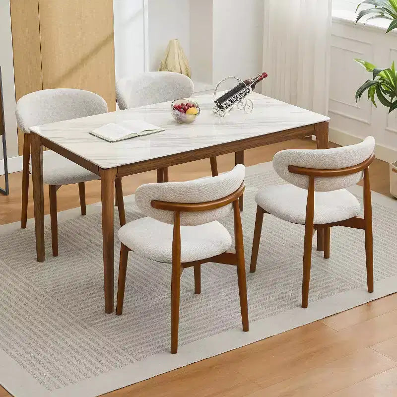Lot de 4 chaises de salle à manger, chaises de salle à manger modernes du milieu du siècle rembourrées, chaises de cuisine de style campagnard avec siège en tissu rembourré et pieds en bois, beige