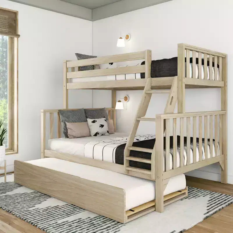 Lit superposé Max & Lily une place au-dessus d'un lit double avec lit gigogne, lits superposés pour enfants en bois massif de style scandinave