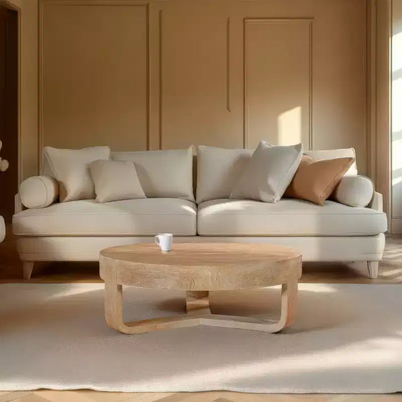 Table basse Royal Hampton, dessus rond de 32 pouces avec base en forme de traîneau ouverte